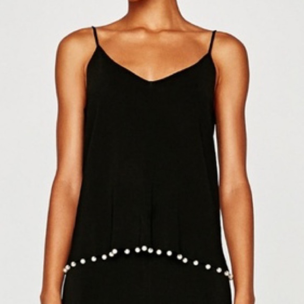 Zara Knit Fiona Strappy Top with Pearl Hem